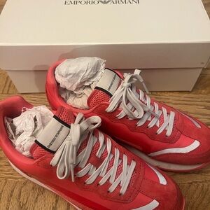 Women’s Size 8 Emporio Armani Pink and White Sneakers